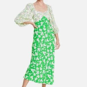 RIXO x Target Green Daisy Long Sleeve Midi Dress Mixed Print Retro